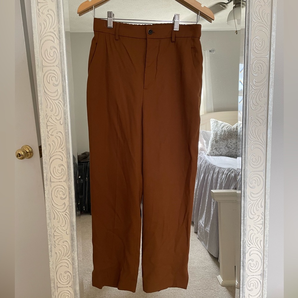 Zara cropped straight leg trouser, size small, brown